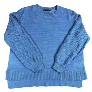 Christian Siriano New York Blue Textured Knit Balloon Sleeve Sweater Women XL